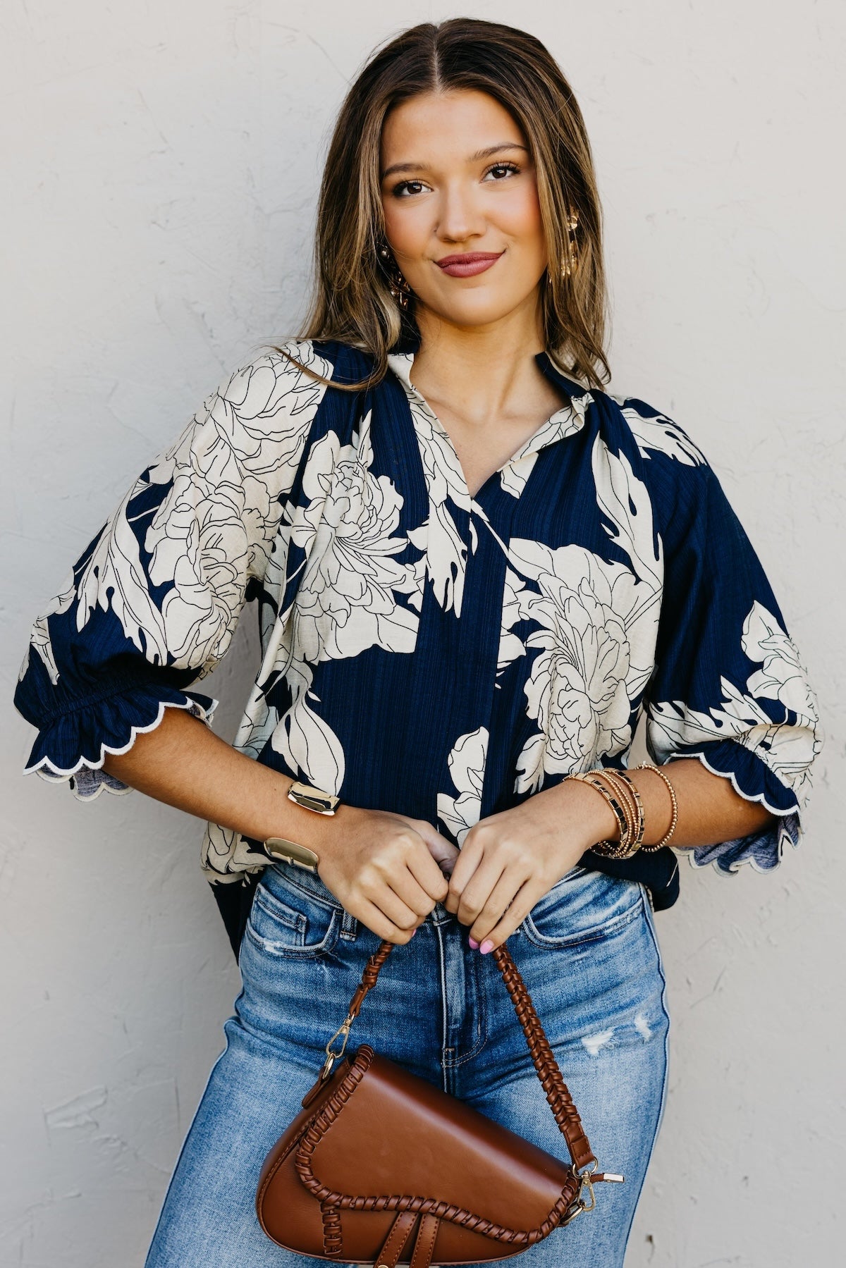 The Kharen Floral Scallop Sleeve Top