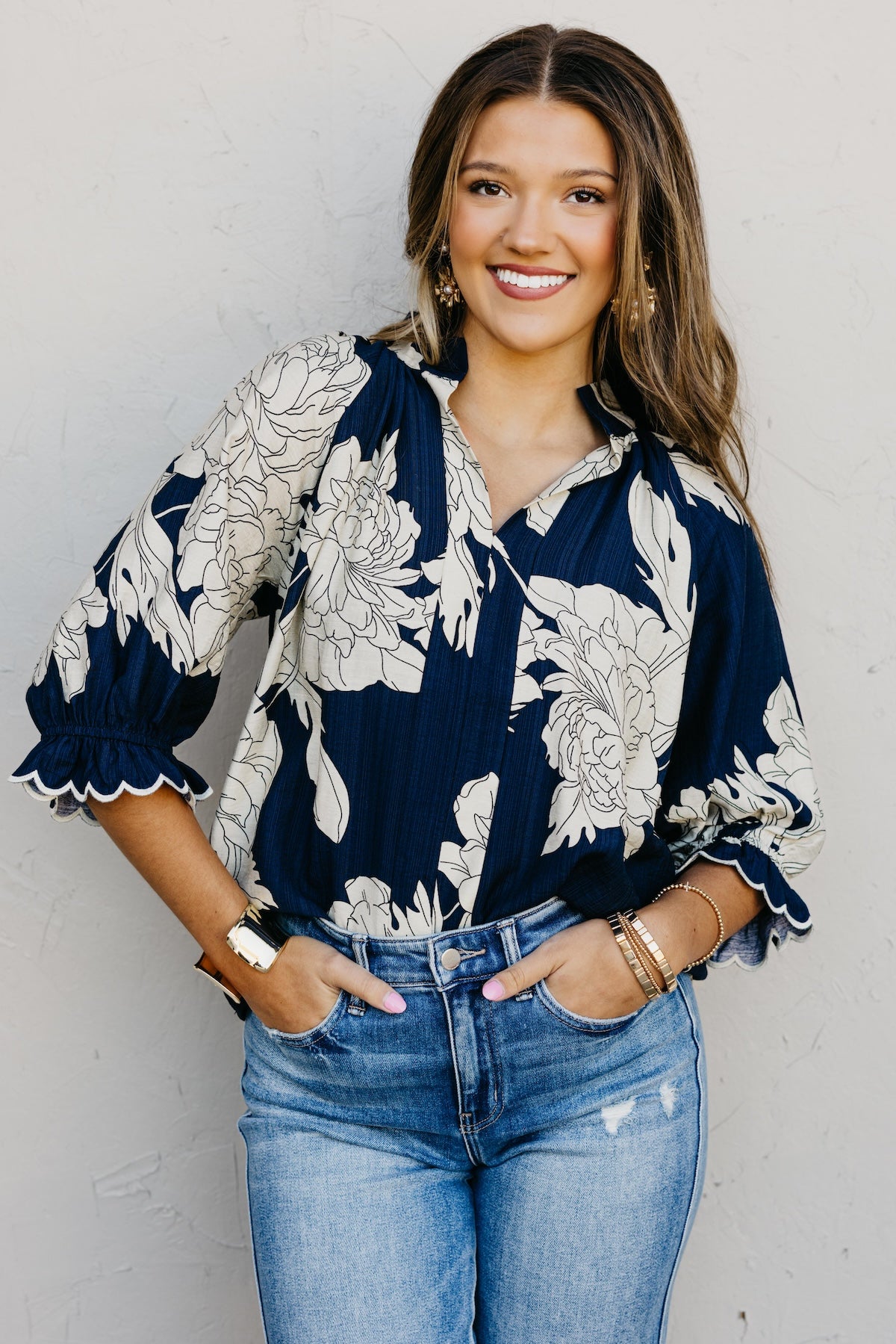 The Kharen Floral Scallop Sleeve Top