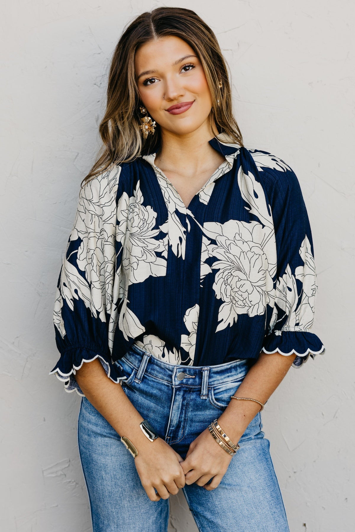 The Kharen Floral Scallop Sleeve Top
