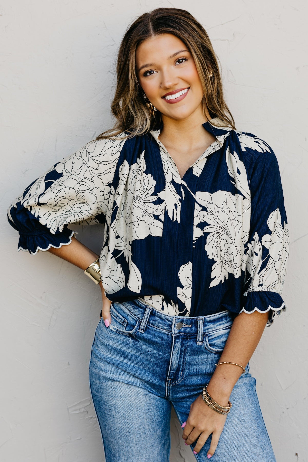 The Kharen Floral Scallop Sleeve Top