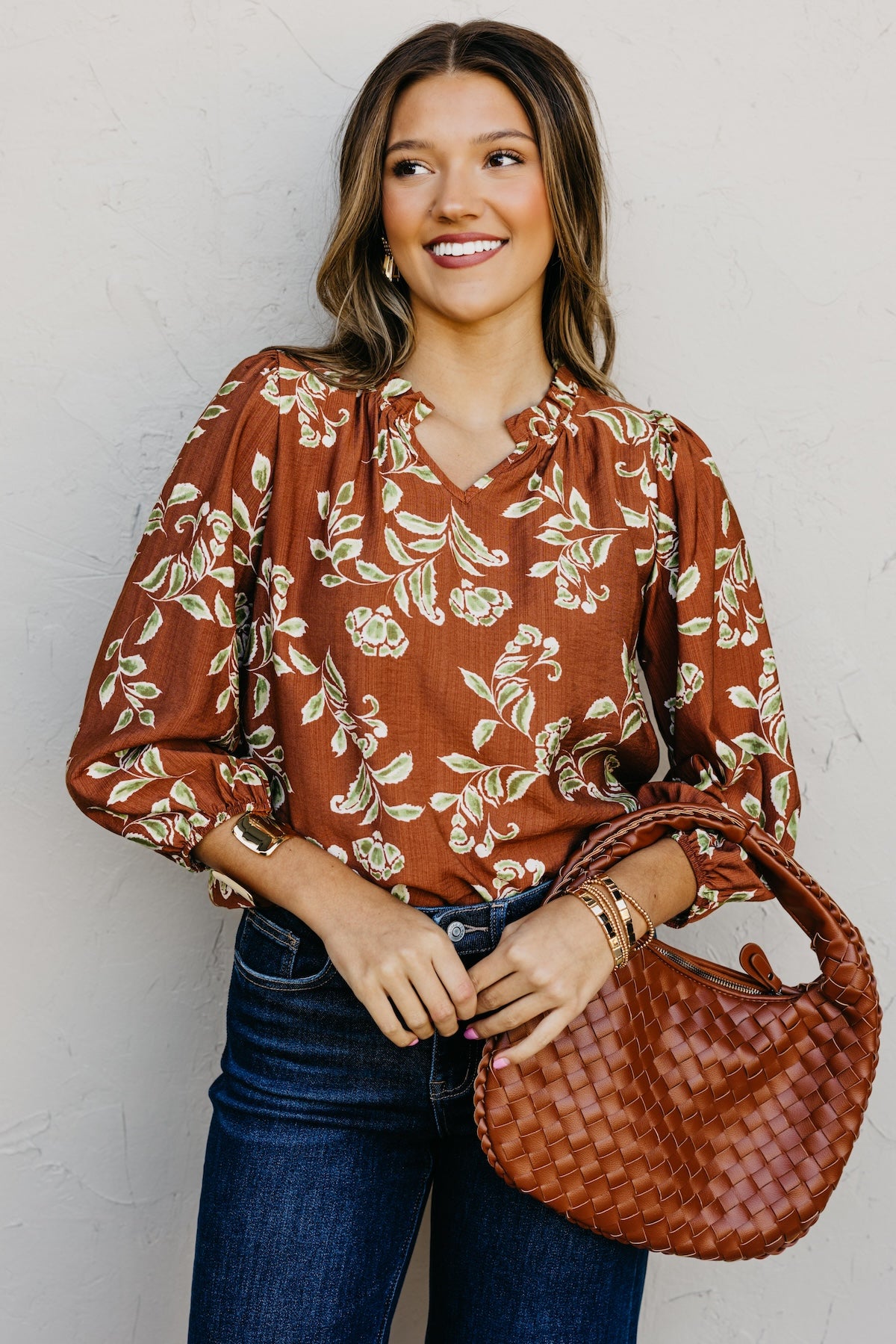 The Corinne Floral Ruffle Trim Blouse