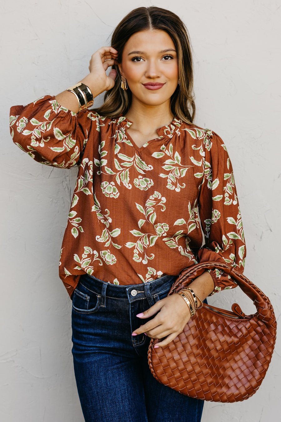 The Corinne Floral Ruffle Trim Blouse