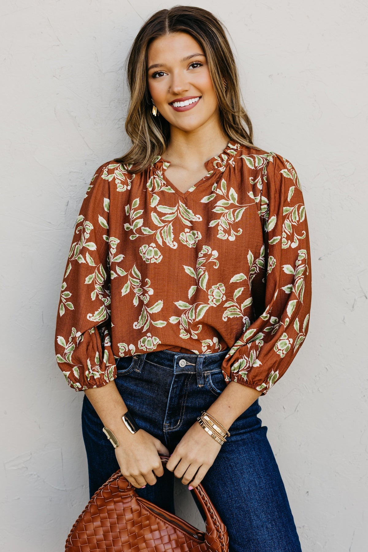 The Corinne Floral Ruffle Trim Blouse