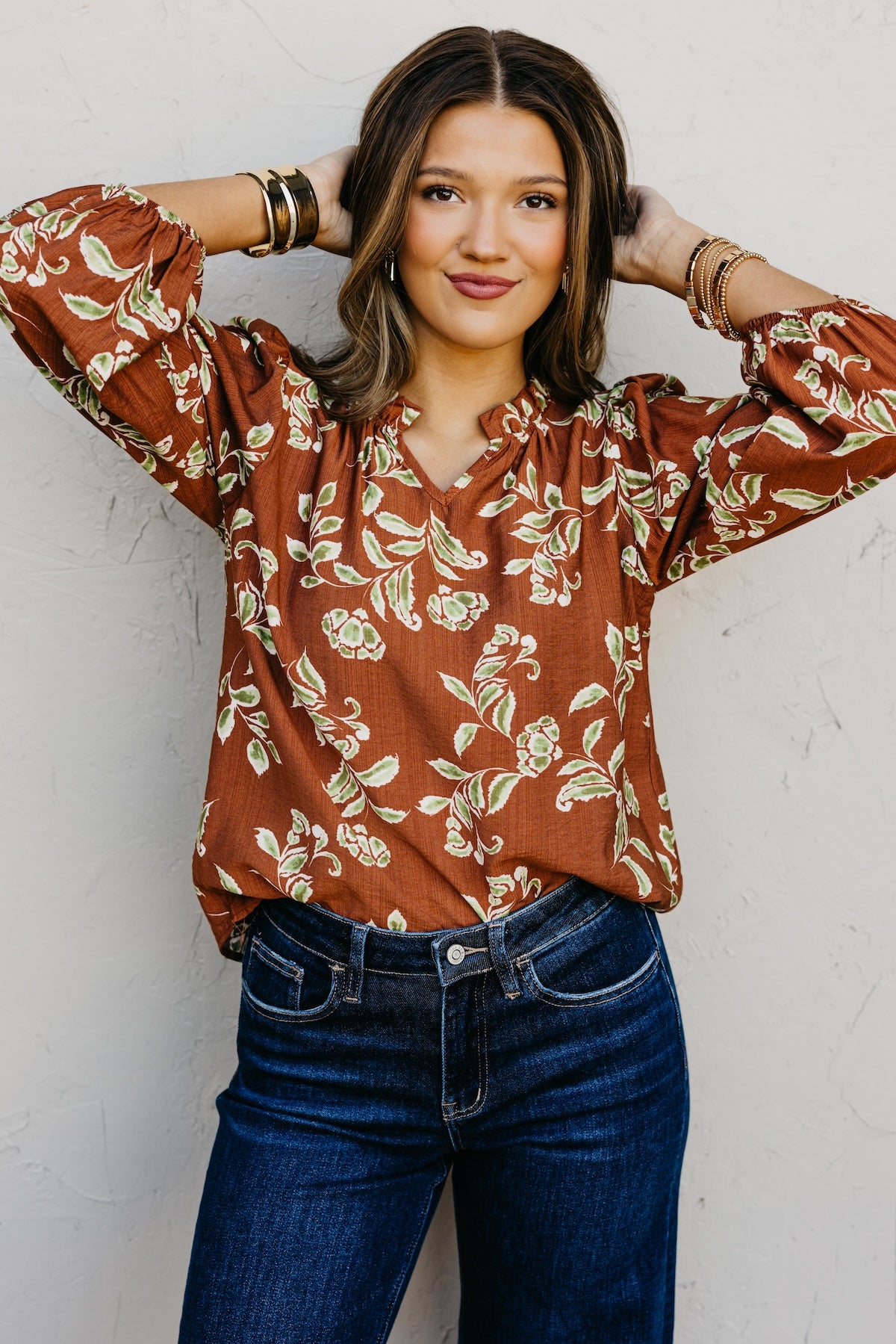 The Corinne Floral Ruffle Trim Blouse