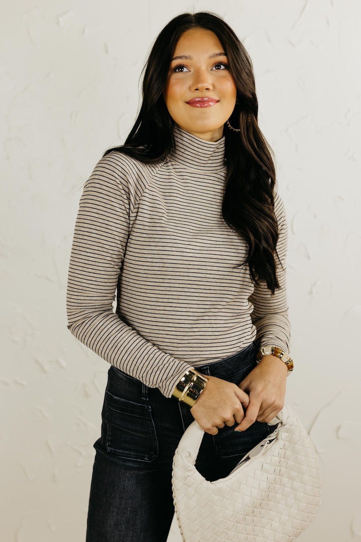 The Brielle Mock Neck Striped Top