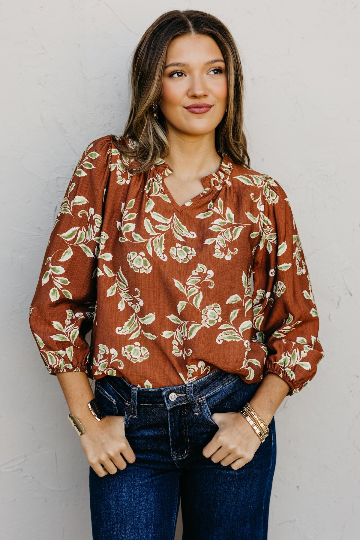 The Corinne Floral Ruffle Trim Blouse