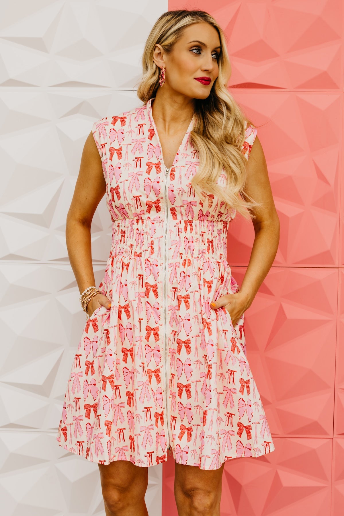 The Savannah Full-Zip Bow Mini Dress