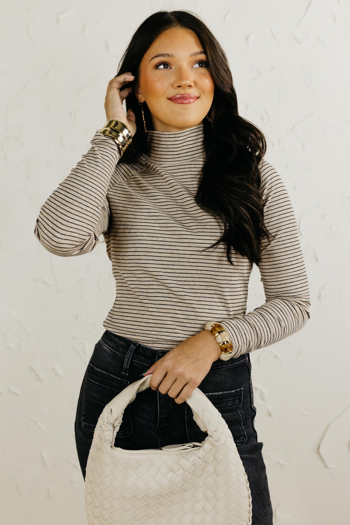 The Brielle Mock Neck Striped Top