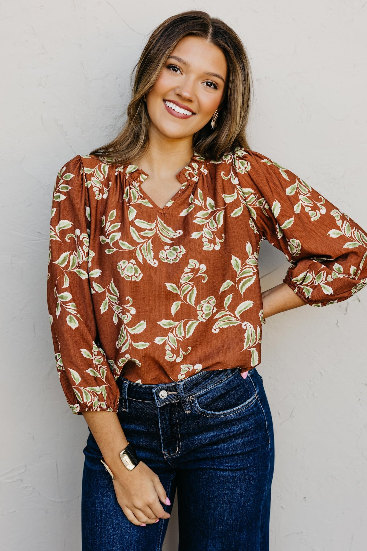 The Corinne Floral Ruffle Trim Blouse