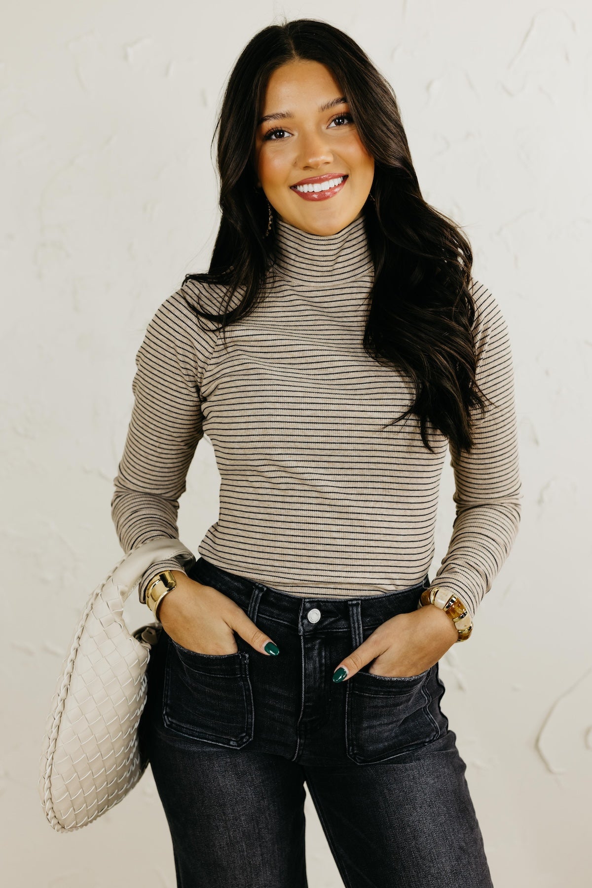 The Brielle Mock Neck Striped Top