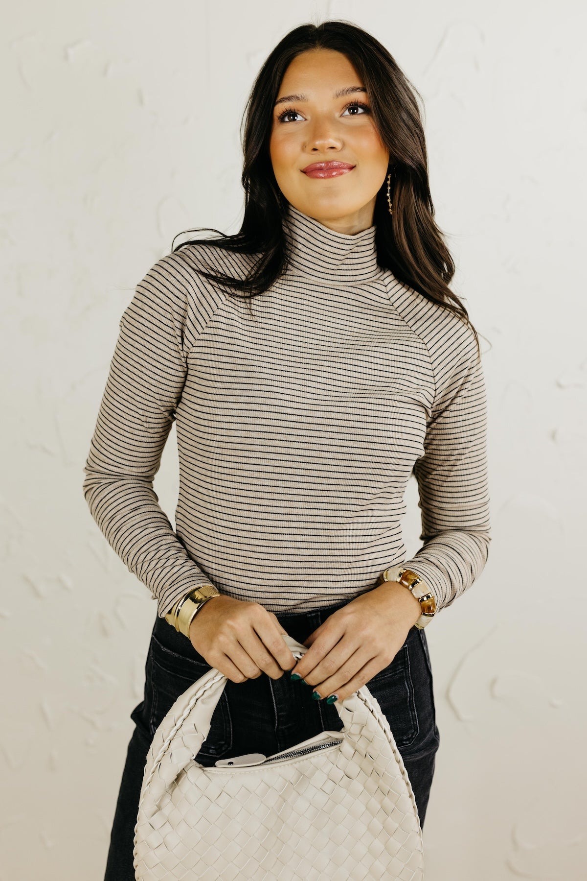 The Brielle Mock Neck Striped Top