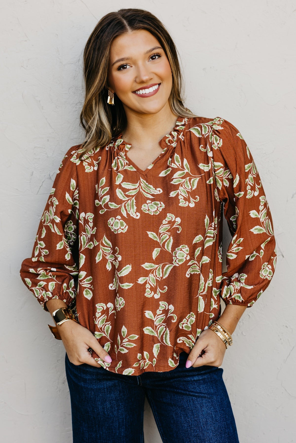 The Corinne Floral Ruffle Trim Blouse
