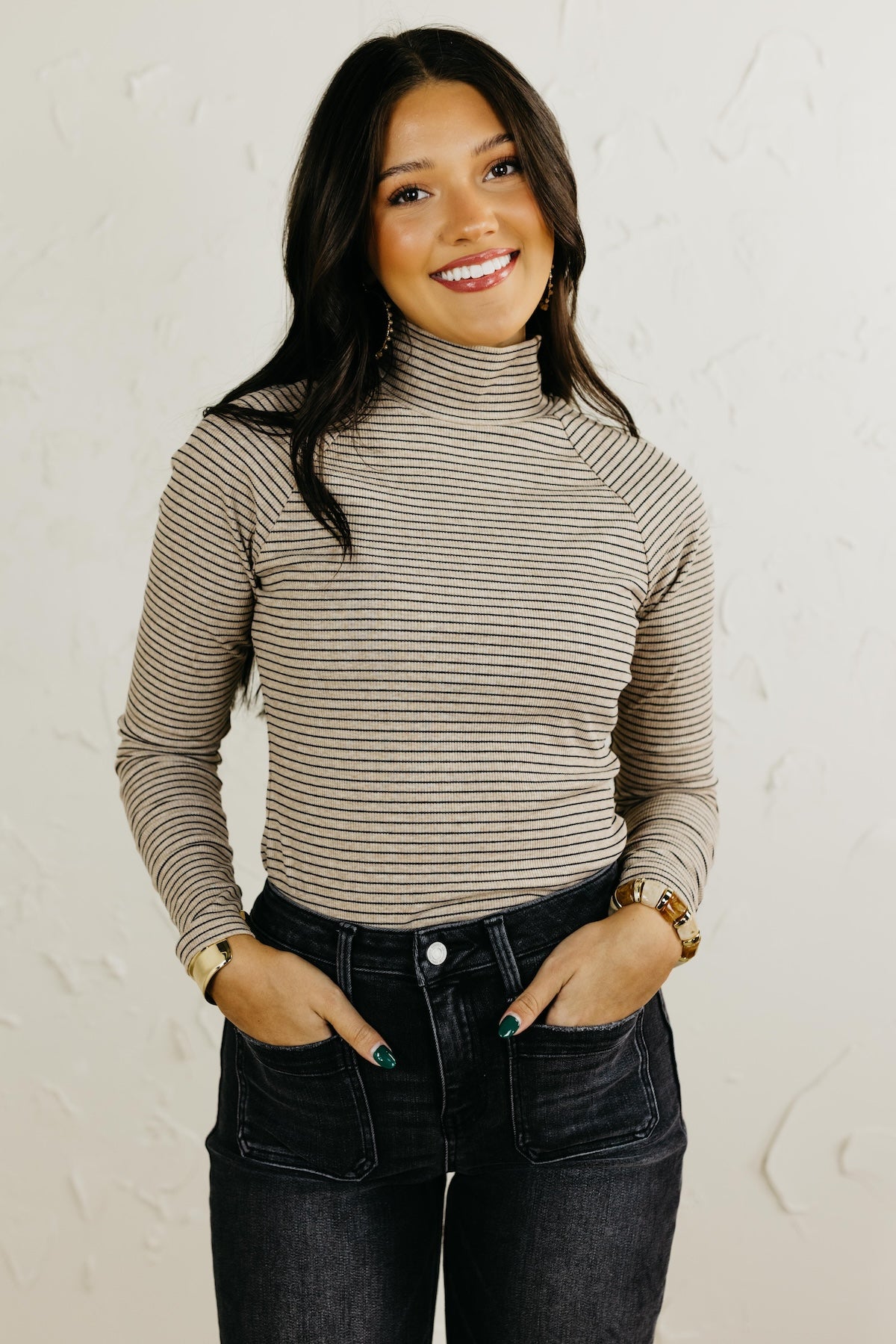 The Brielle Mock Neck Striped Top