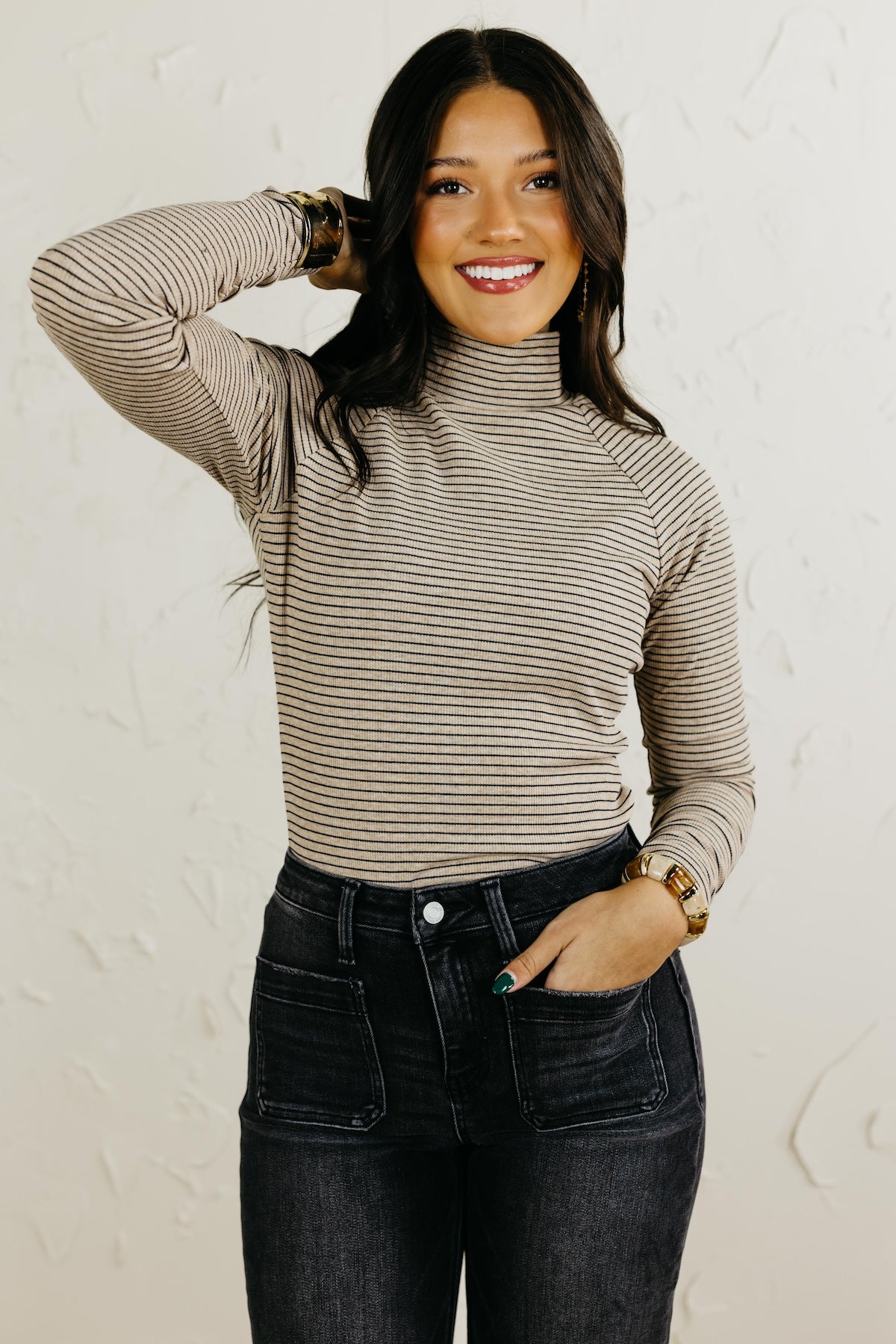 The Brielle Mock Neck Striped Top