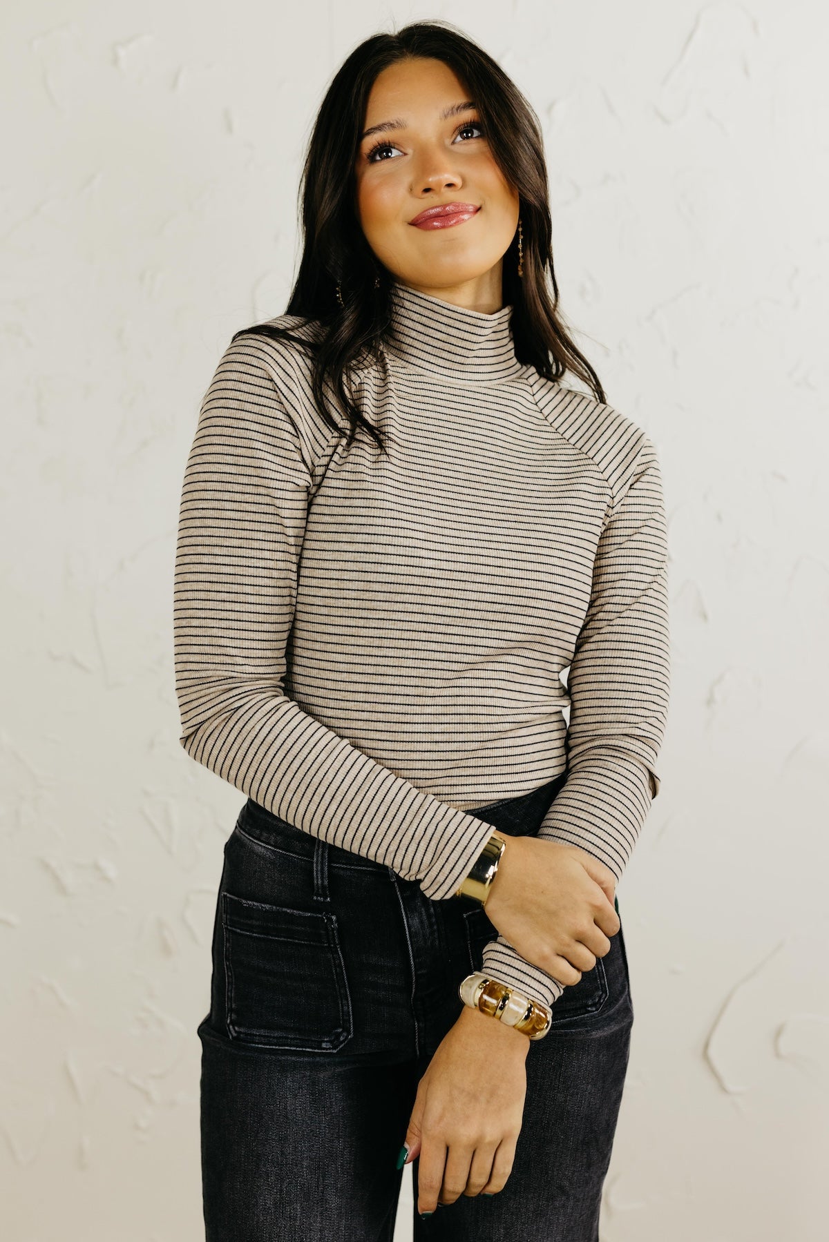 The Brielle Mock Neck Striped Top