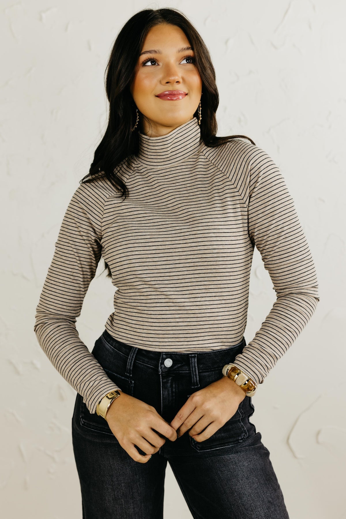 The Brielle Mock Neck Striped Top