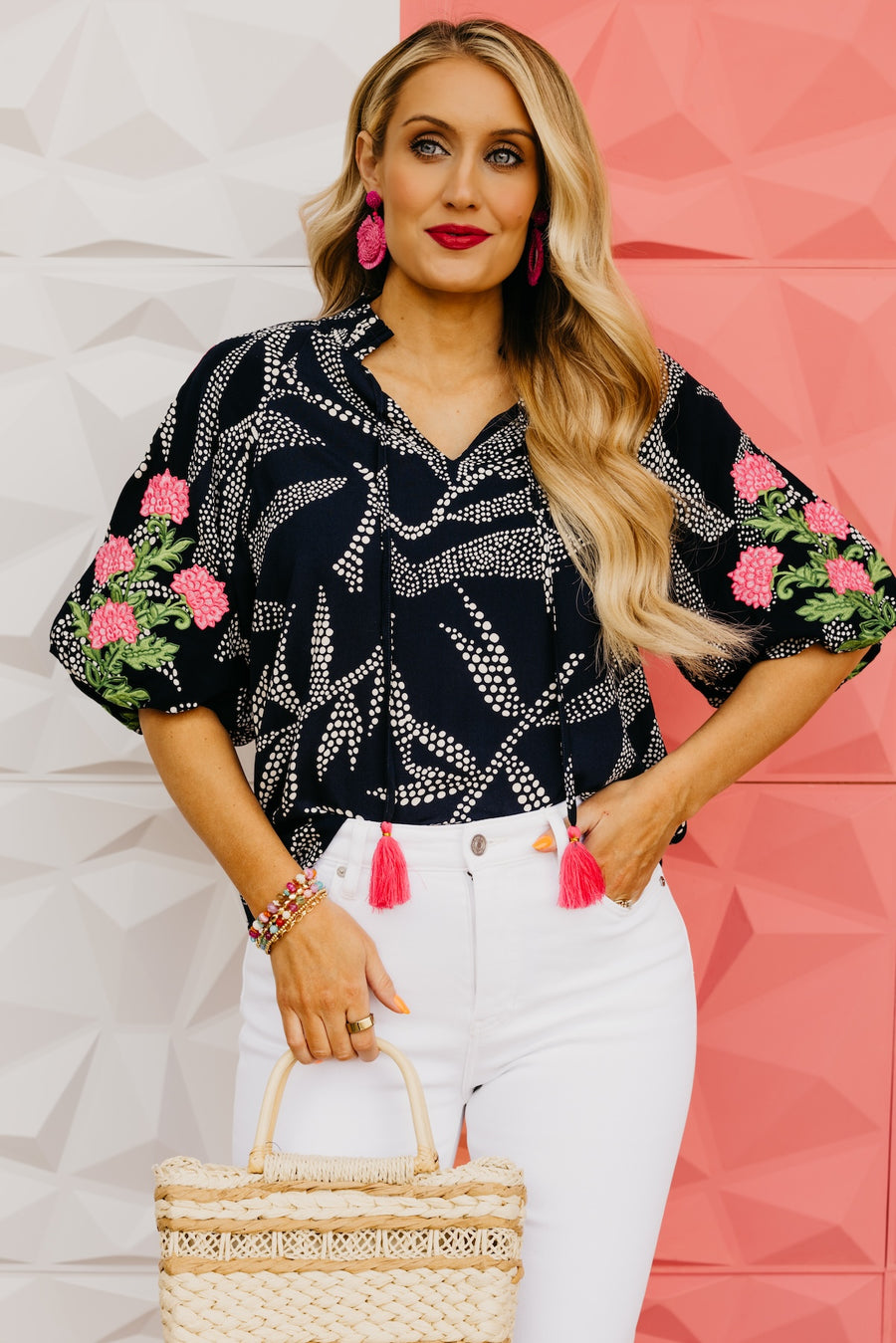 The Jamison Embroidered Tassel Top