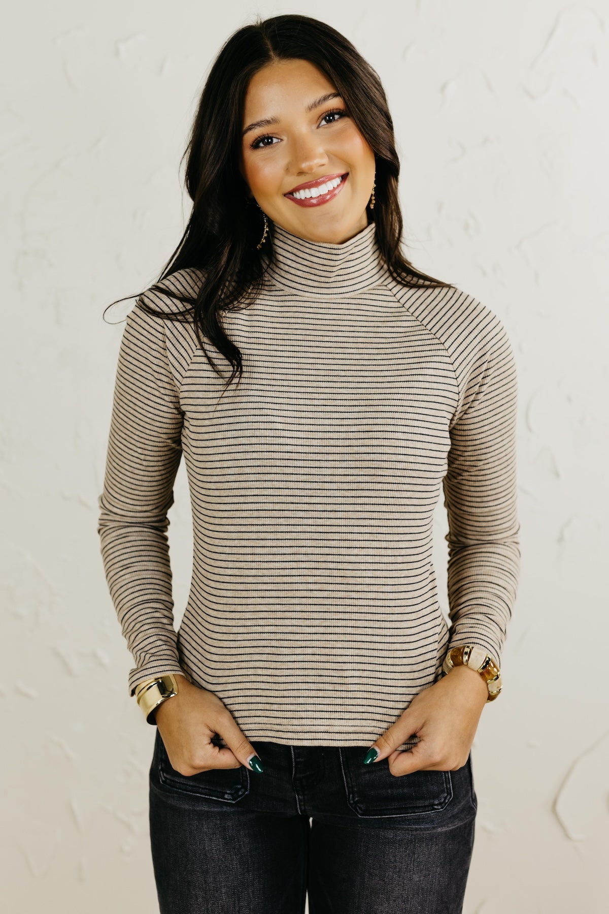 The Brielle Mock Neck Striped Top