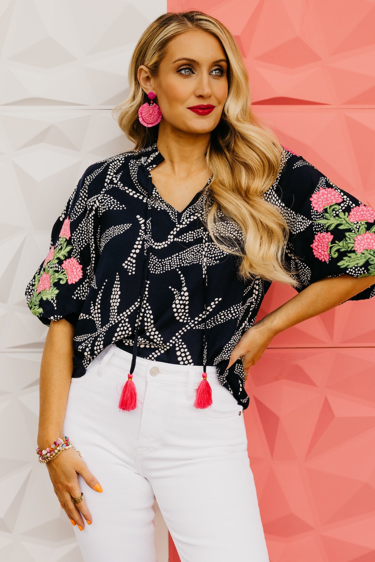 The Jamison Embroidered Tassel Top