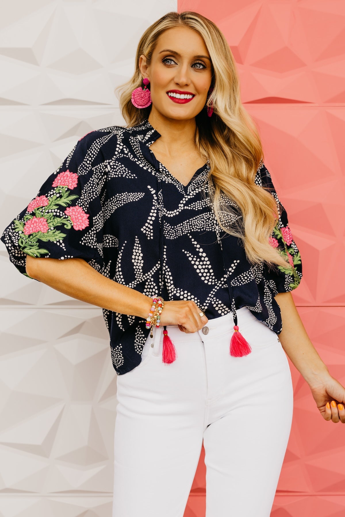 The Jamison Embroidered Tassel Top