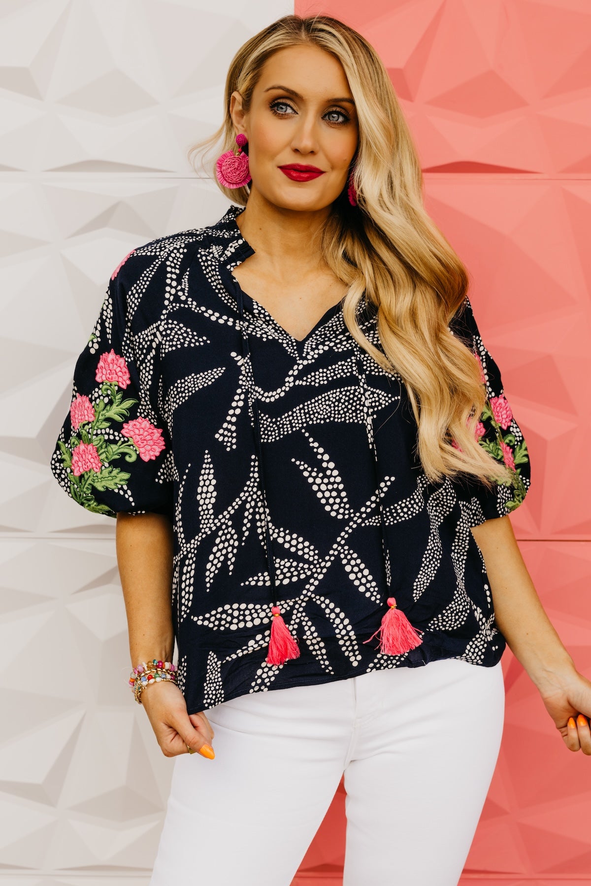 The Jamison Embroidered Tassel Top