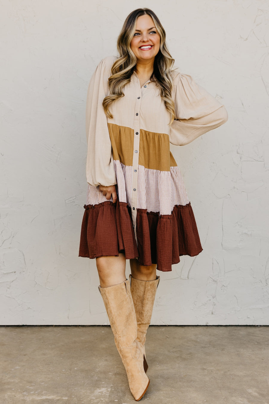 The Lo Tiered Mix Media Woven Mini Dress