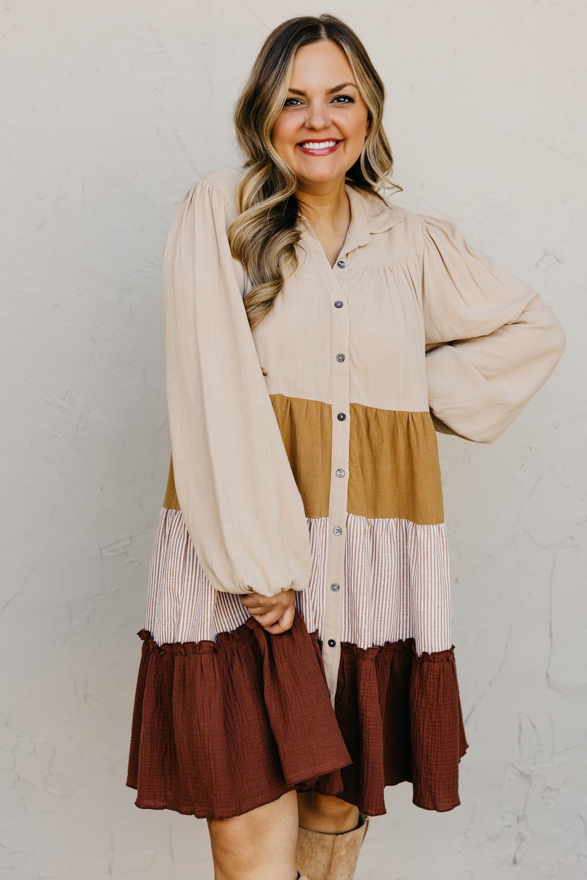 The Lo Tiered Mix Media Woven Mini Dress