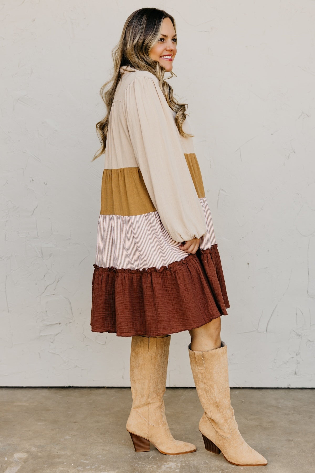 The Lo Tiered Mix Media Woven Mini Dress
