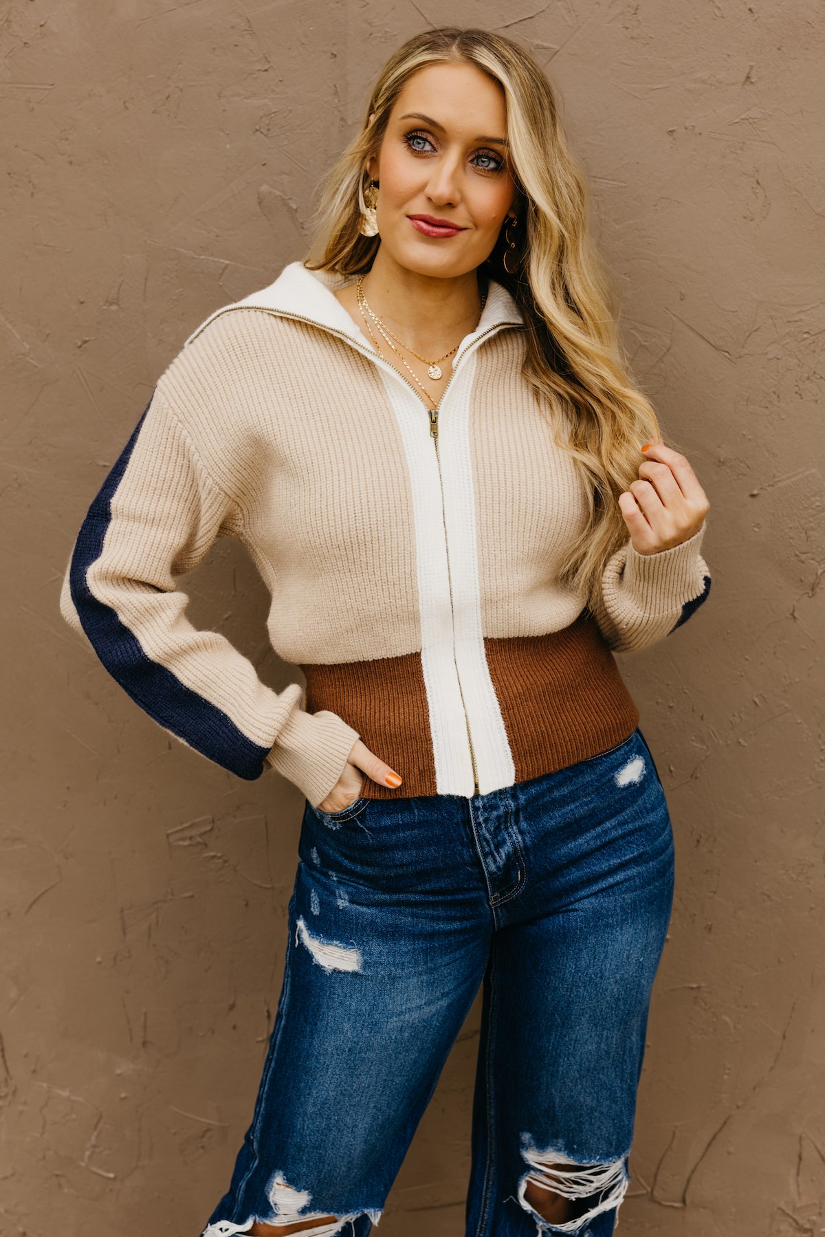 The Theodore Sailor-Neck Full Zip Sweater  - FINAL SALE