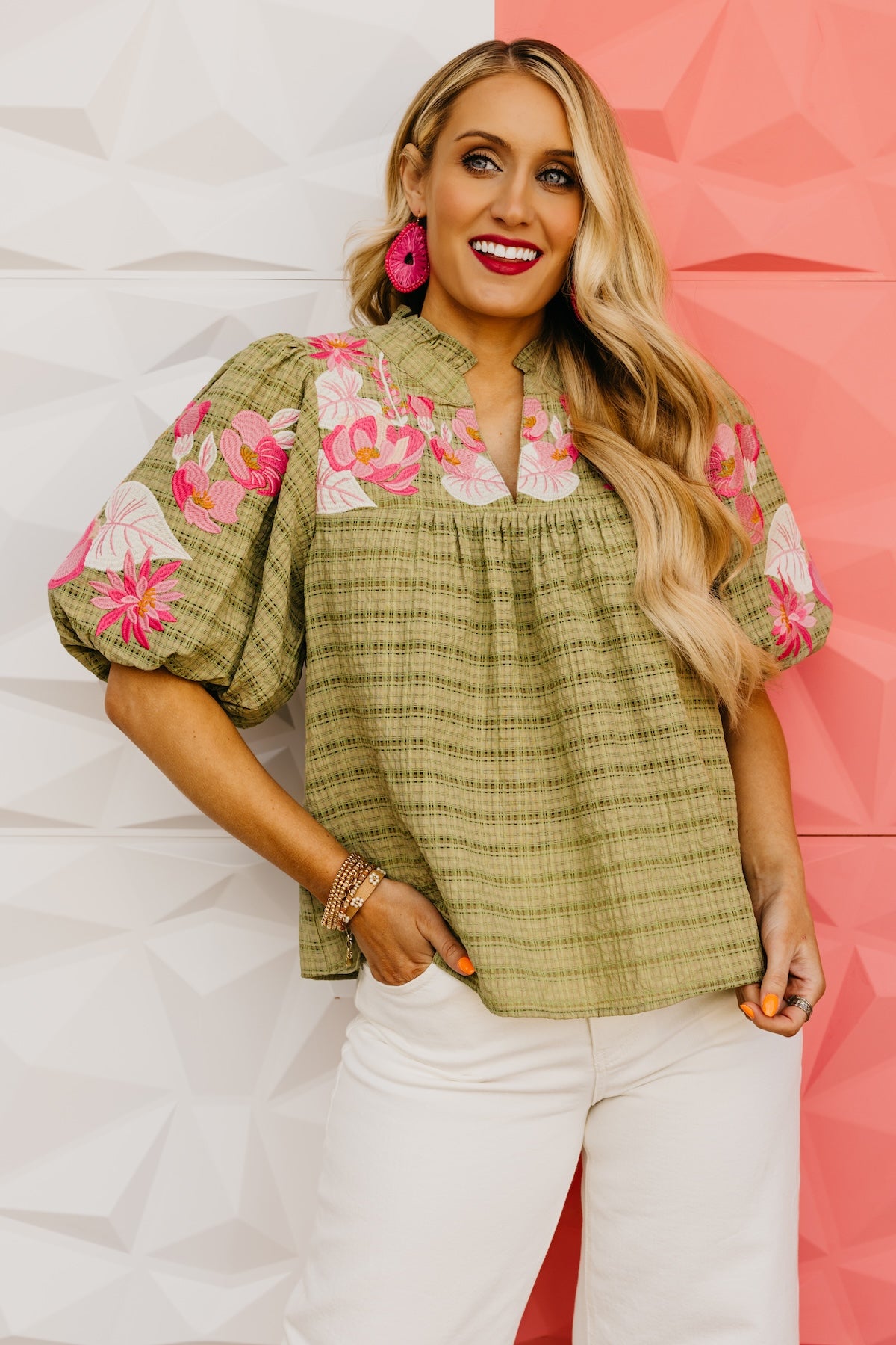 The Brynnlee Puff Sleeve Embroidered Top