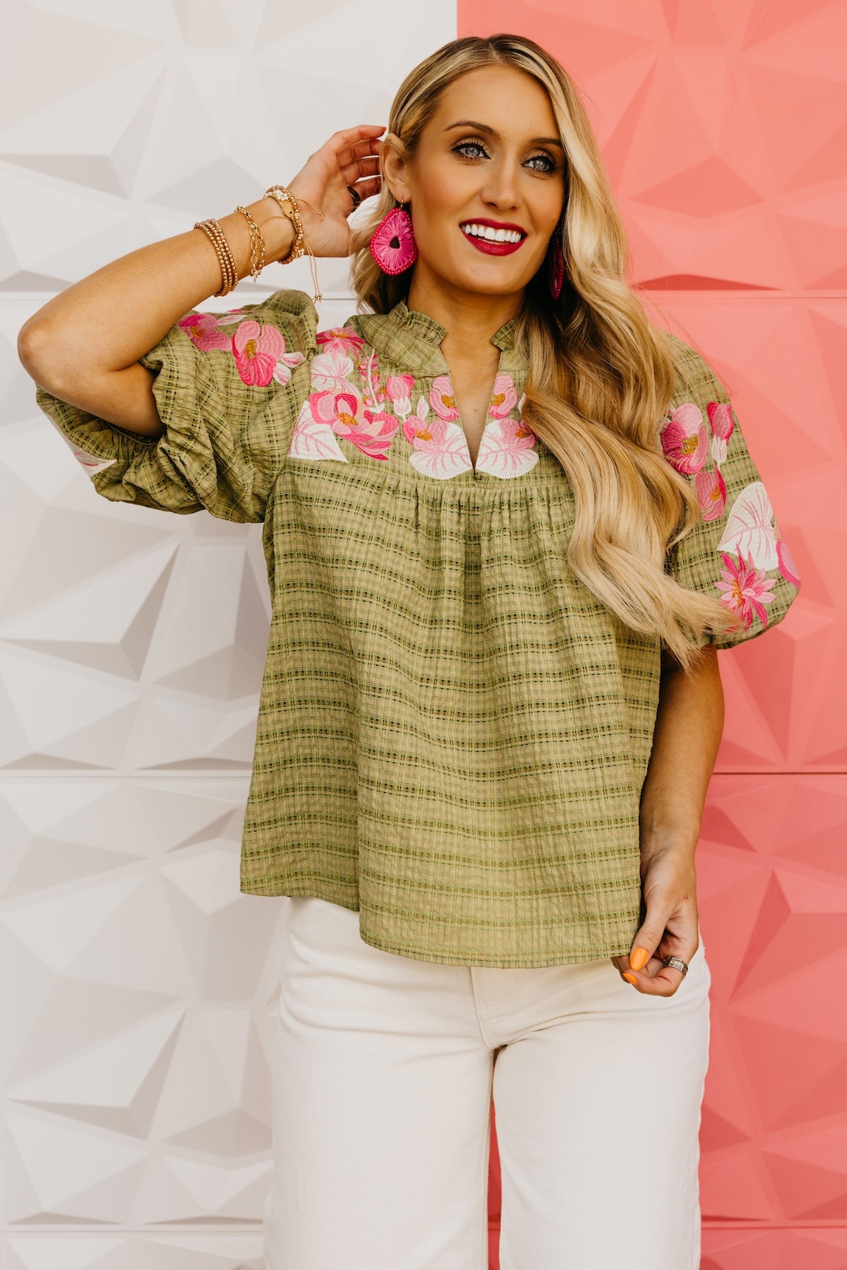 The Brynnlee Puff Sleeve Embroidered Top