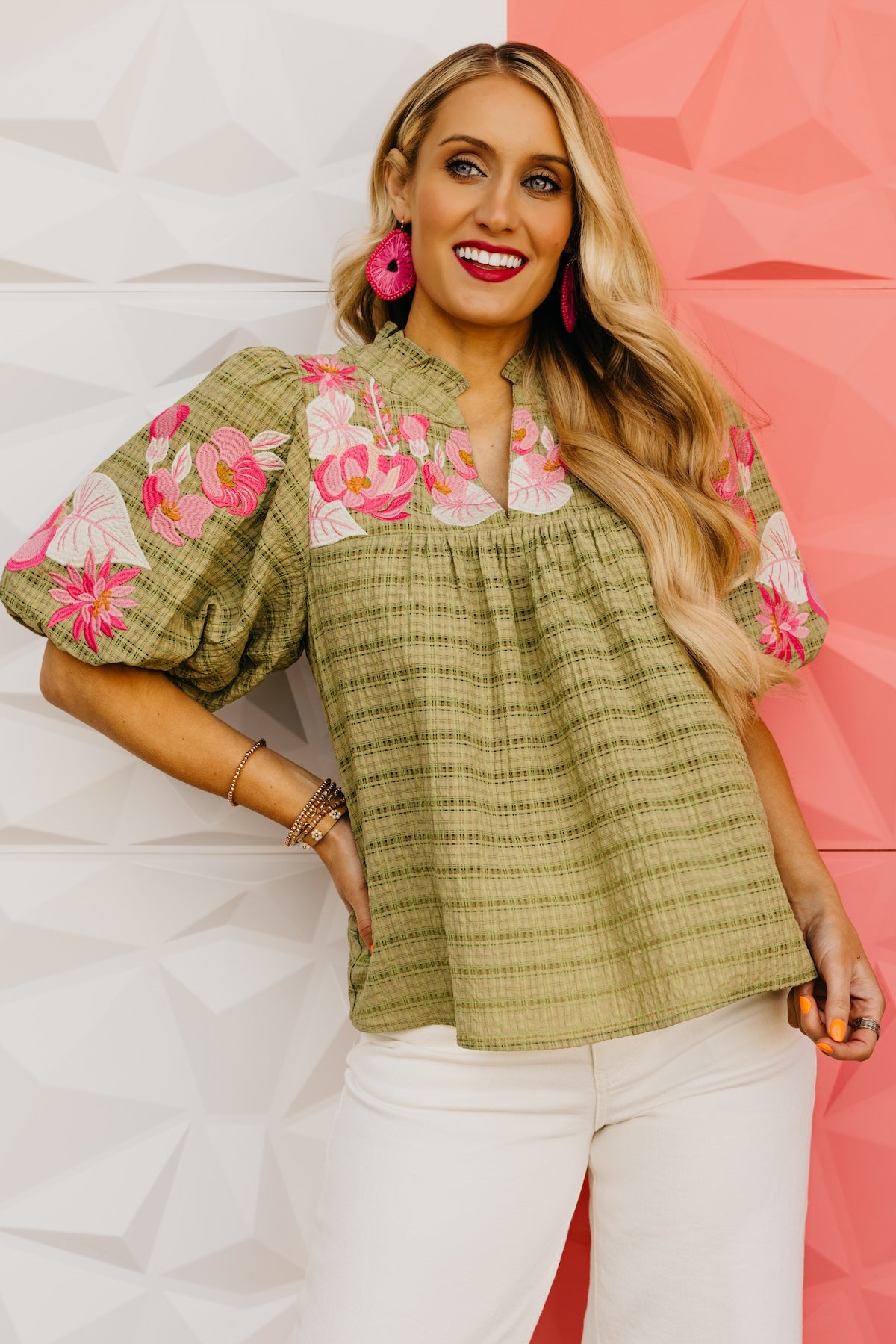 The Brynnlee Puff Sleeve Embroidered Top
