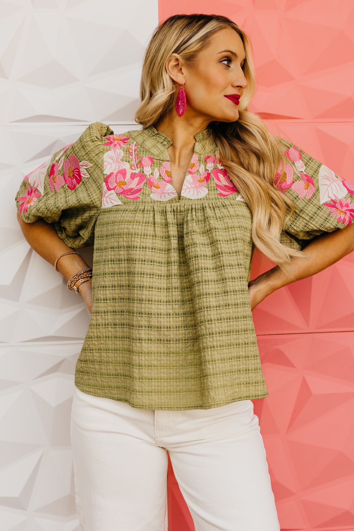 The Brynnlee Puff Sleeve Embroidered Top