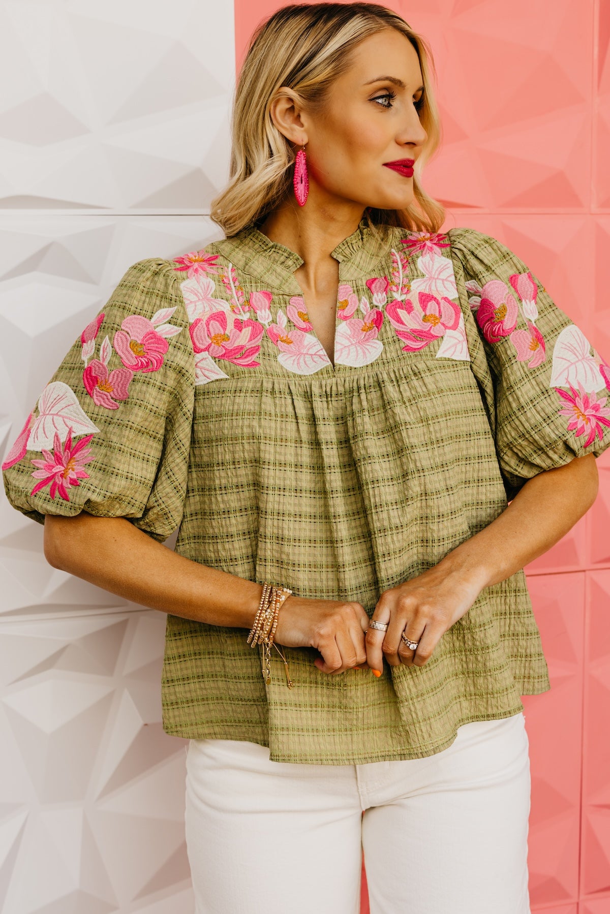 The Brynnlee Puff Sleeve Embroidered Top
