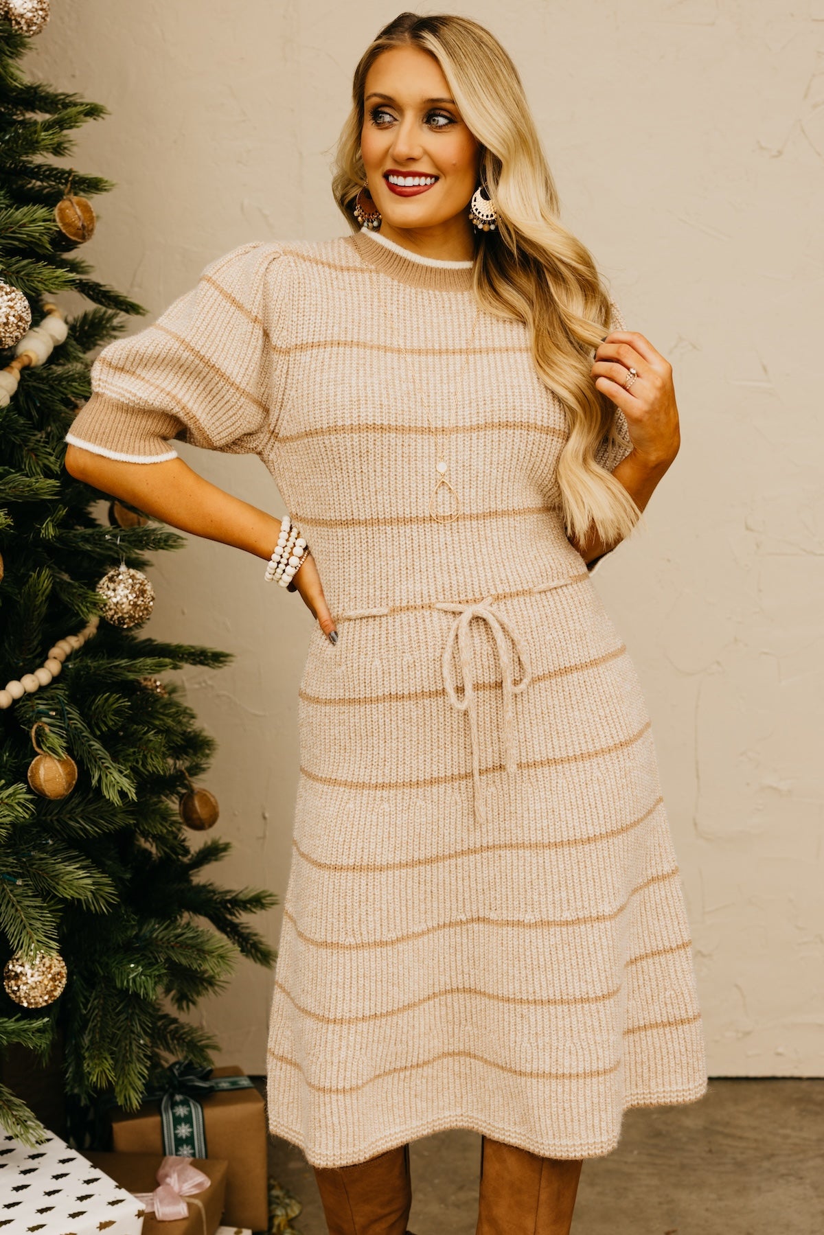 The Maggie Tie Waist Sweater Dress