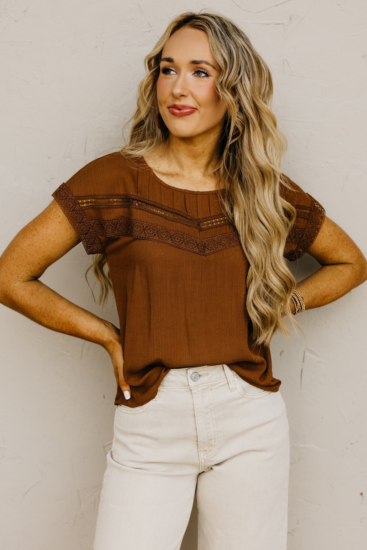 The Jaylah Lace Trim Pleat Yoke Top