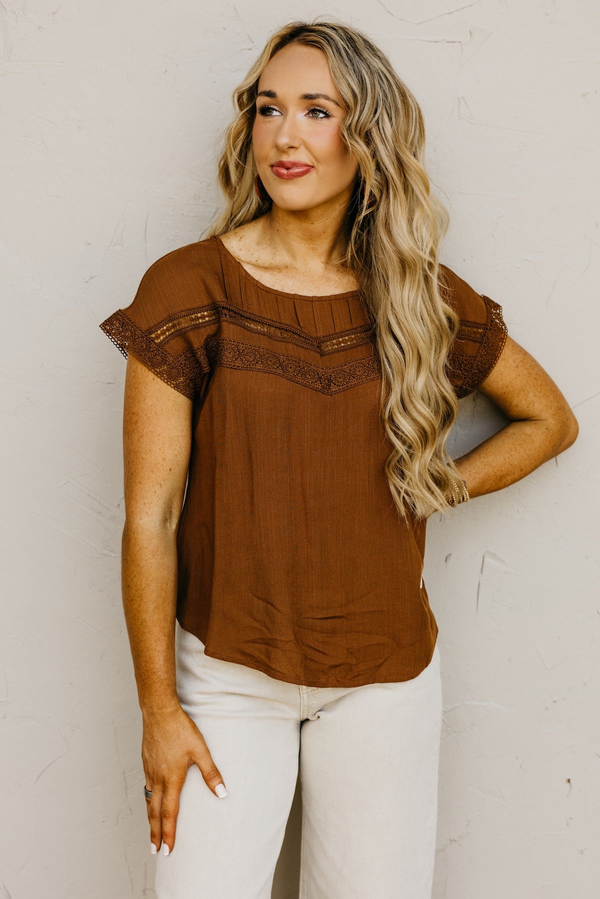 The Jaylah Lace Trim Pleat Yoke Top