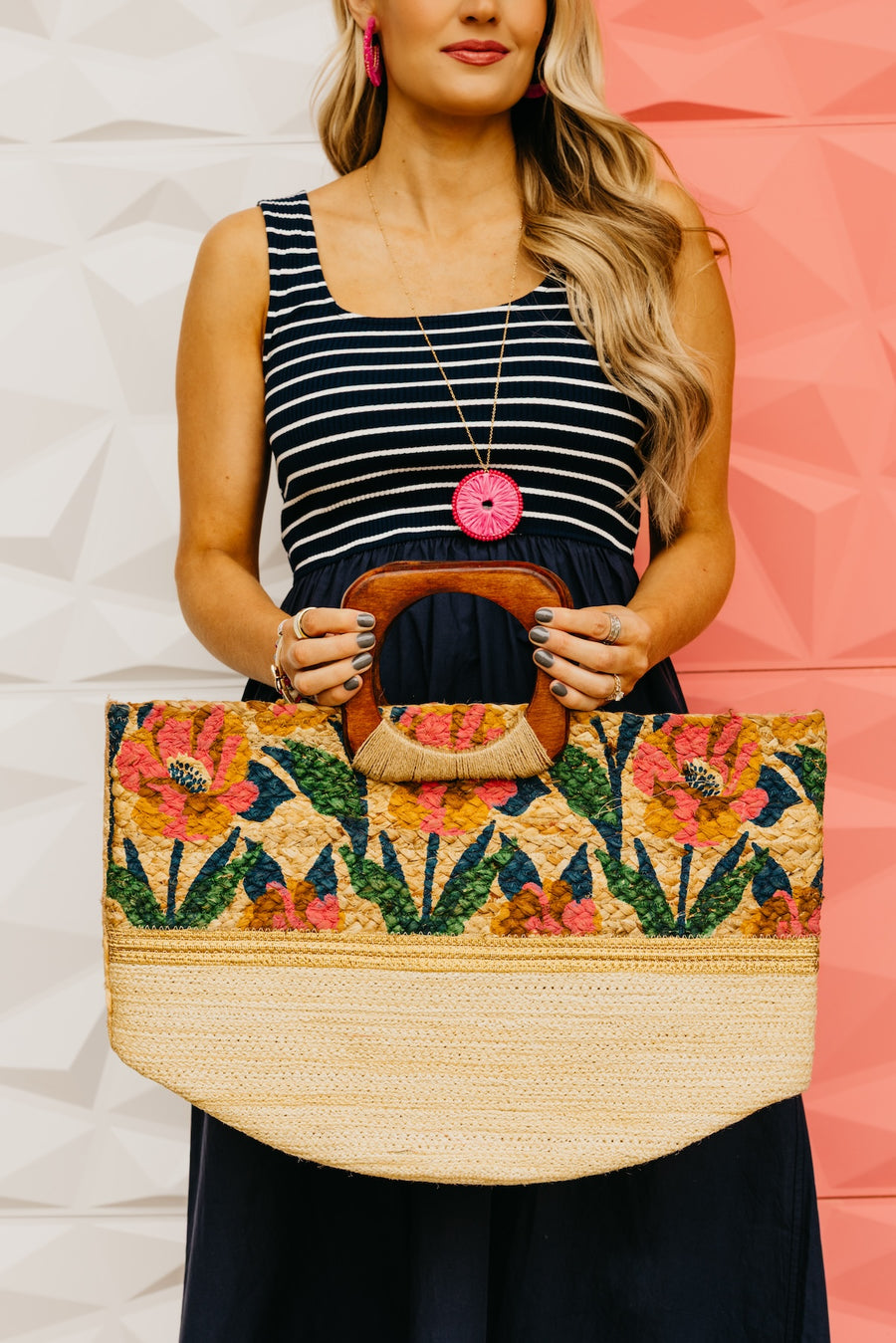 The Caylee Floral Jute Tote Bag
