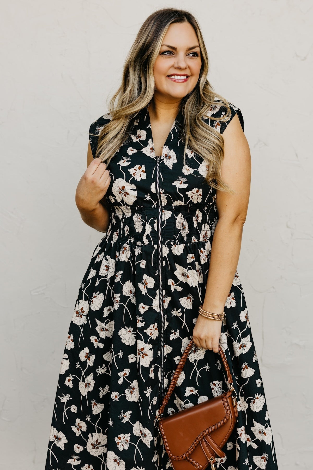 The Libbie Floral Zip Front Midi Dress
