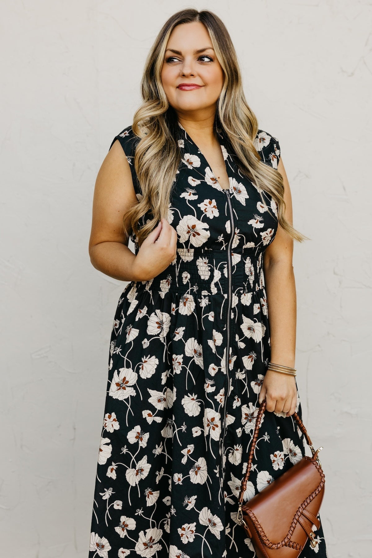 The Libbie Floral Zip Front Midi Dress
