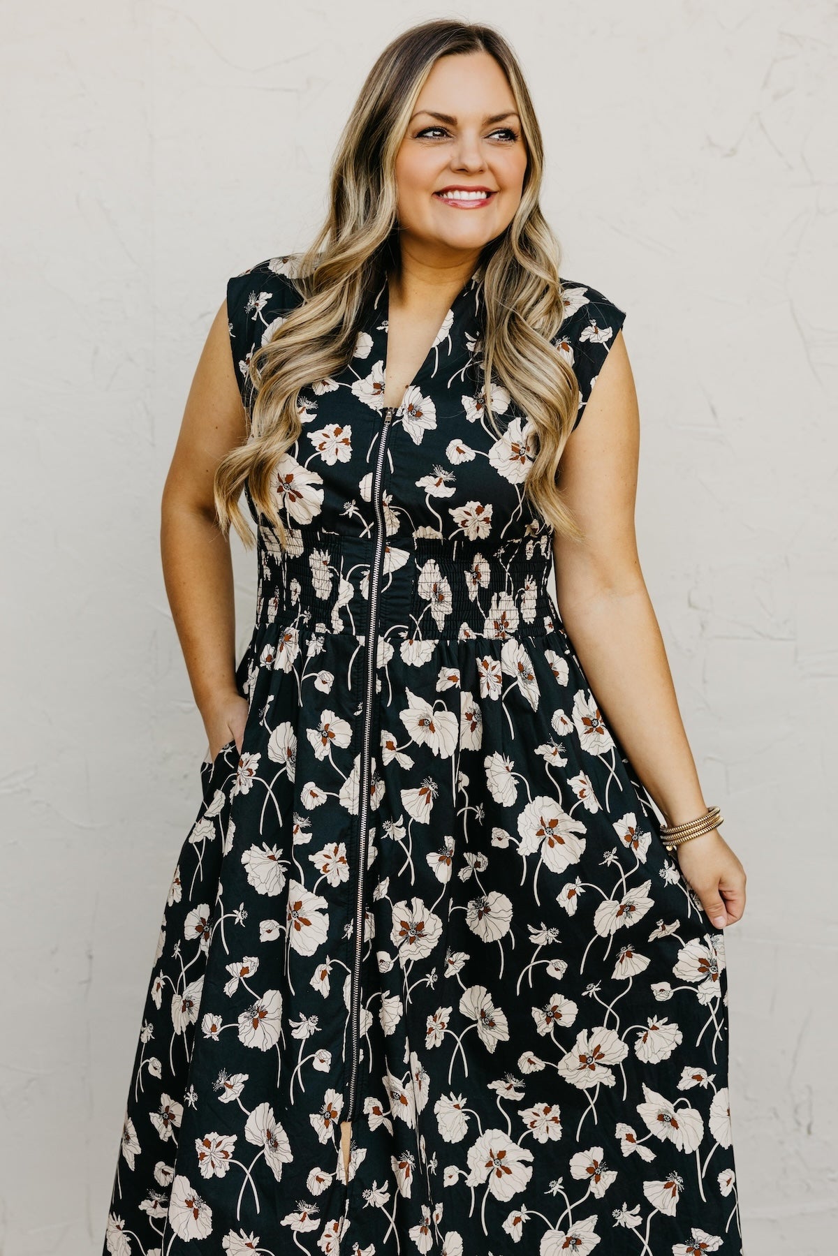 The Libbie Floral Zip Front Midi Dress
