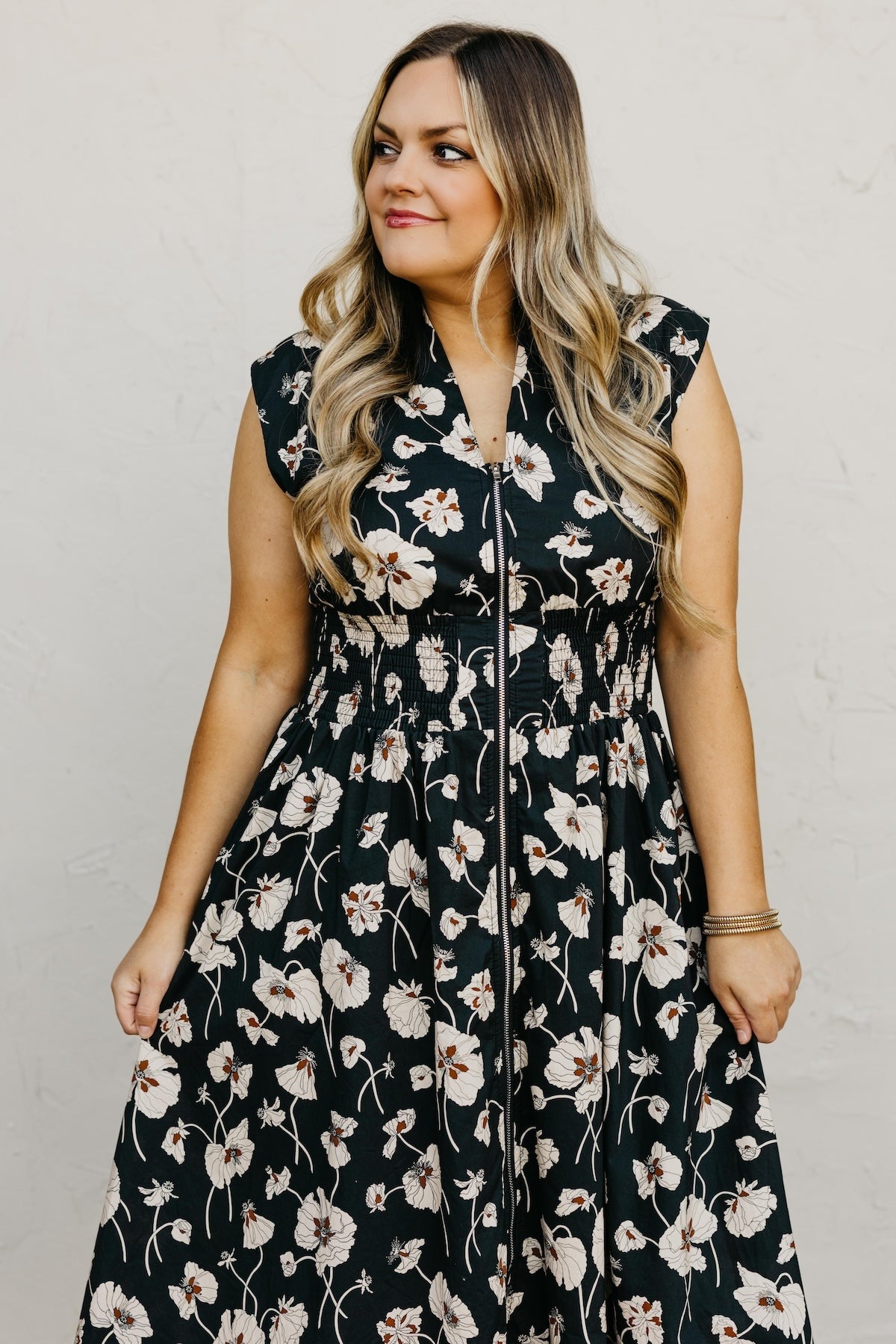 The Libbie Floral Zip Front Midi Dress