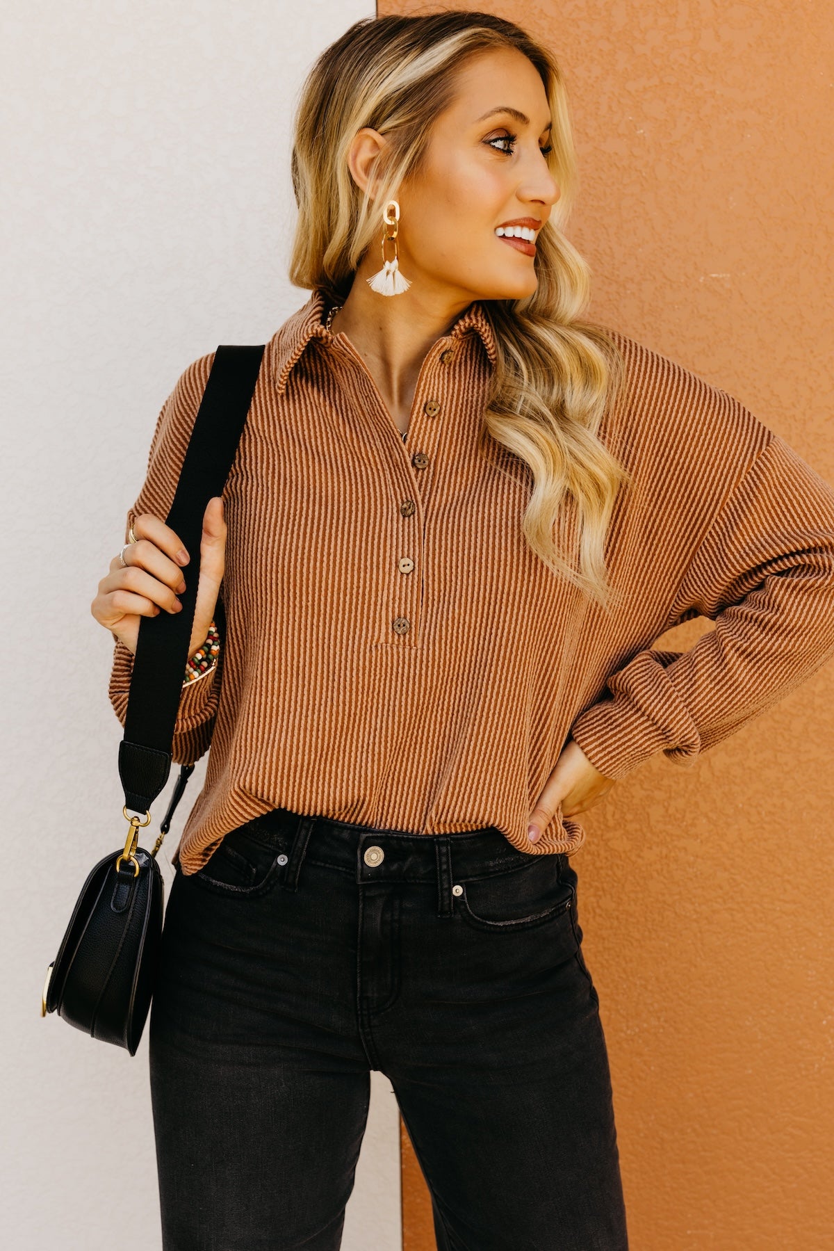 The Kathleen Ribbed Henley Knit Top