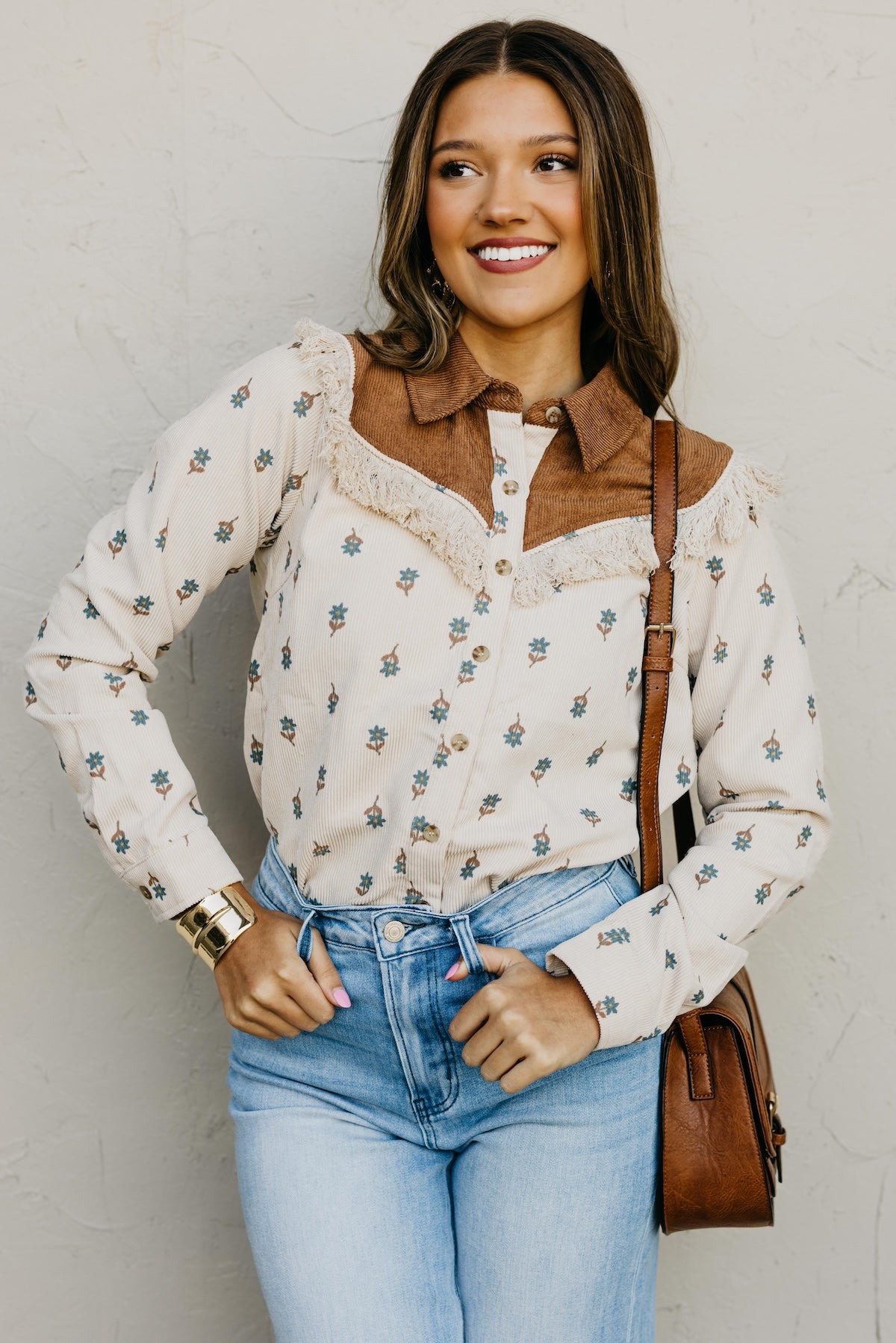 The Aubrielle Corduroy Fringe Shirt