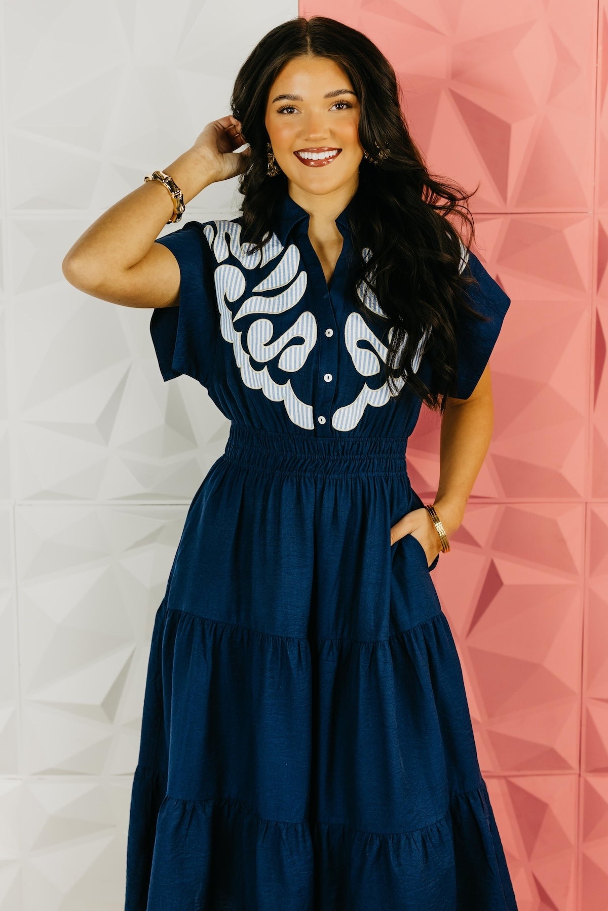 The Isaiah Embroidered Tiered Midi Dress