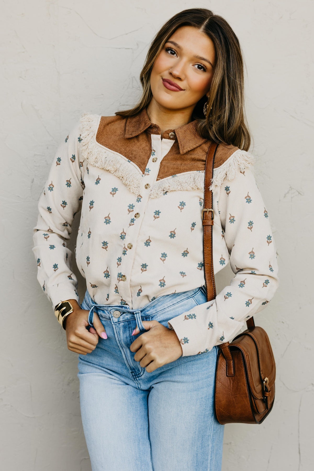 The Aubrielle Corduroy Fringe Shirt