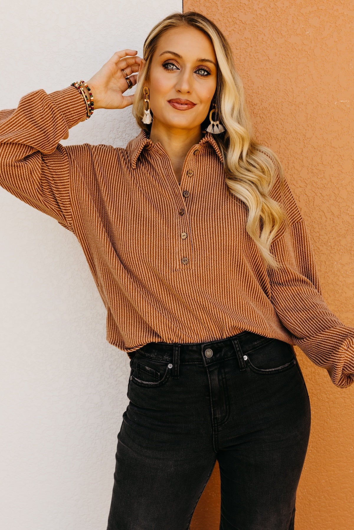 The Kathleen Ribbed Henley Knit Top