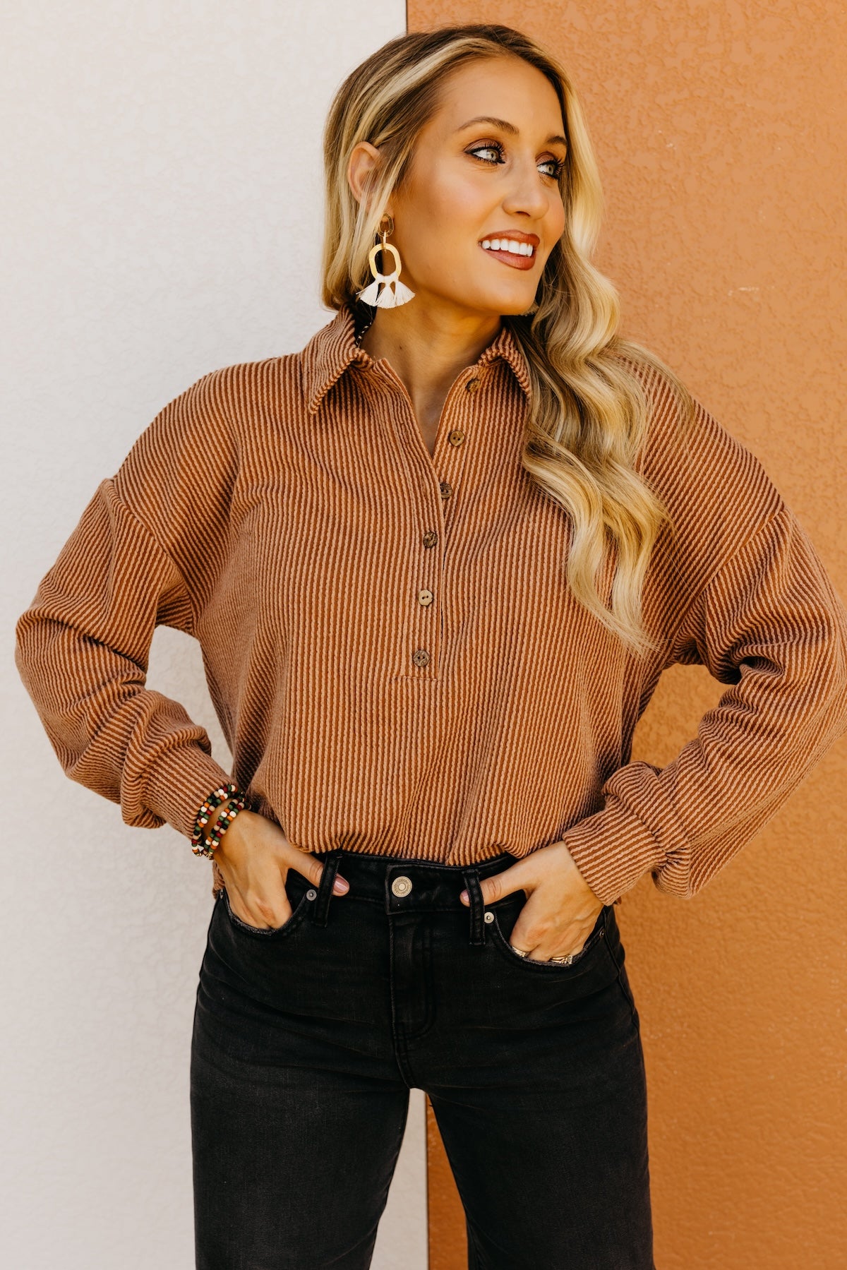 The Kathleen Ribbed Henley Knit Top