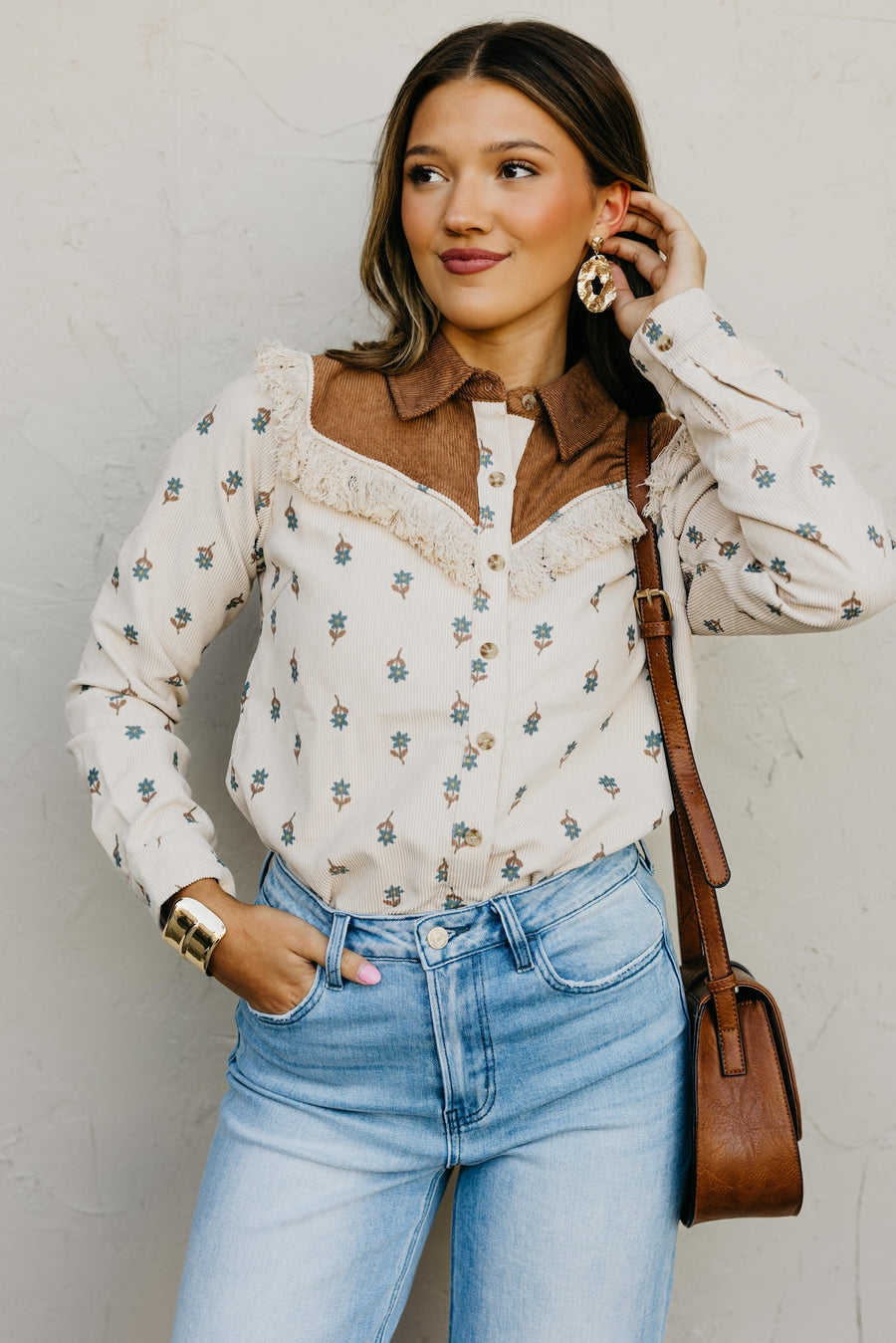 The Aubrielle Corduroy Fringe Shirt