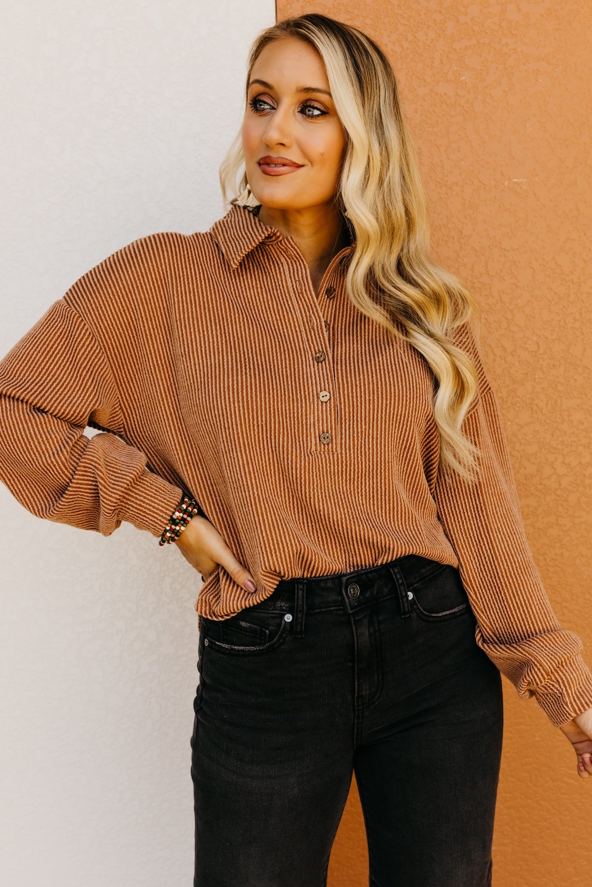 The Kathleen Ribbed Henley Knit Top